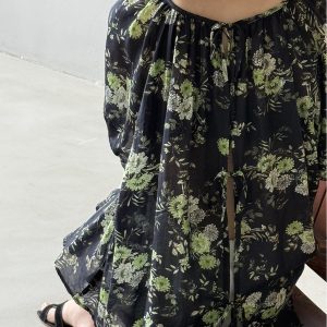 Vintage Floral Doll Shirt - Women's Back Open Cardigan with Tie, Unique French Style, 2025 Summer Short Sleeve Top