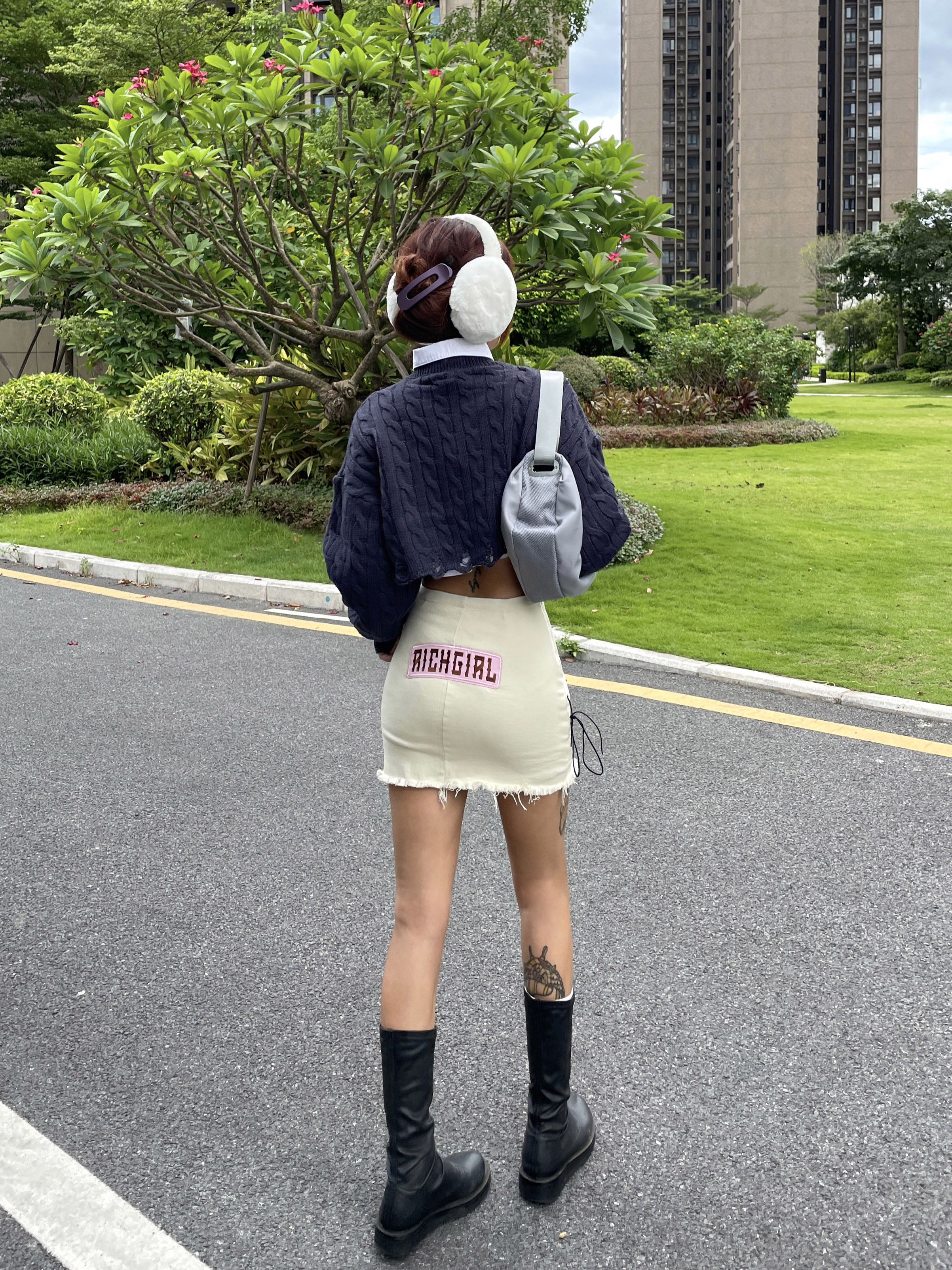 Vintage Frayed Tie-Up Bodycon Mini Skirt with Letter Embroidery - Trendy Denim Skirt for Women, Hot Girl American Style Fashion