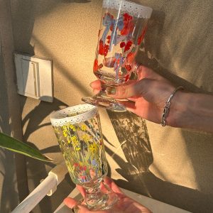 Vintage French Romantic High-Foot Glass Cup - Langman Cup, Creative Niche Design for Juice and Beverages