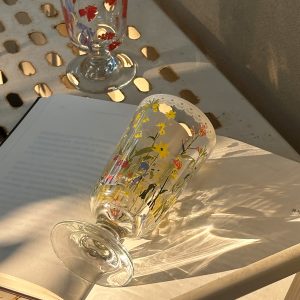 Vintage French Romantic High-Foot Glass Cup - Langman Cup, Creative Niche Design for Juice and Beverages