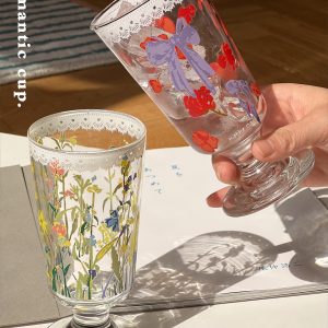 Vintage French Romantic High-Foot Glass Cup - Langman Cup, Creative Niche Design for Juice and Beverages