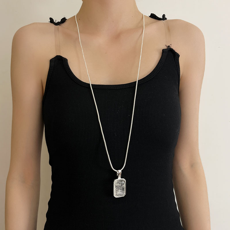 Vintage Gold Long Square Crystal Necklace for Women - French Niche Sugar Gem Jewelry, Elegant Sweater Chain