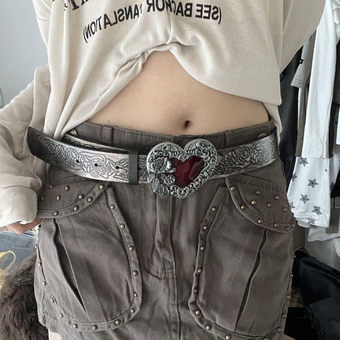 Vintage Gothic Belt with Embossed Heart - Y2K Punk Style Versatile Accessory for Hot Girls