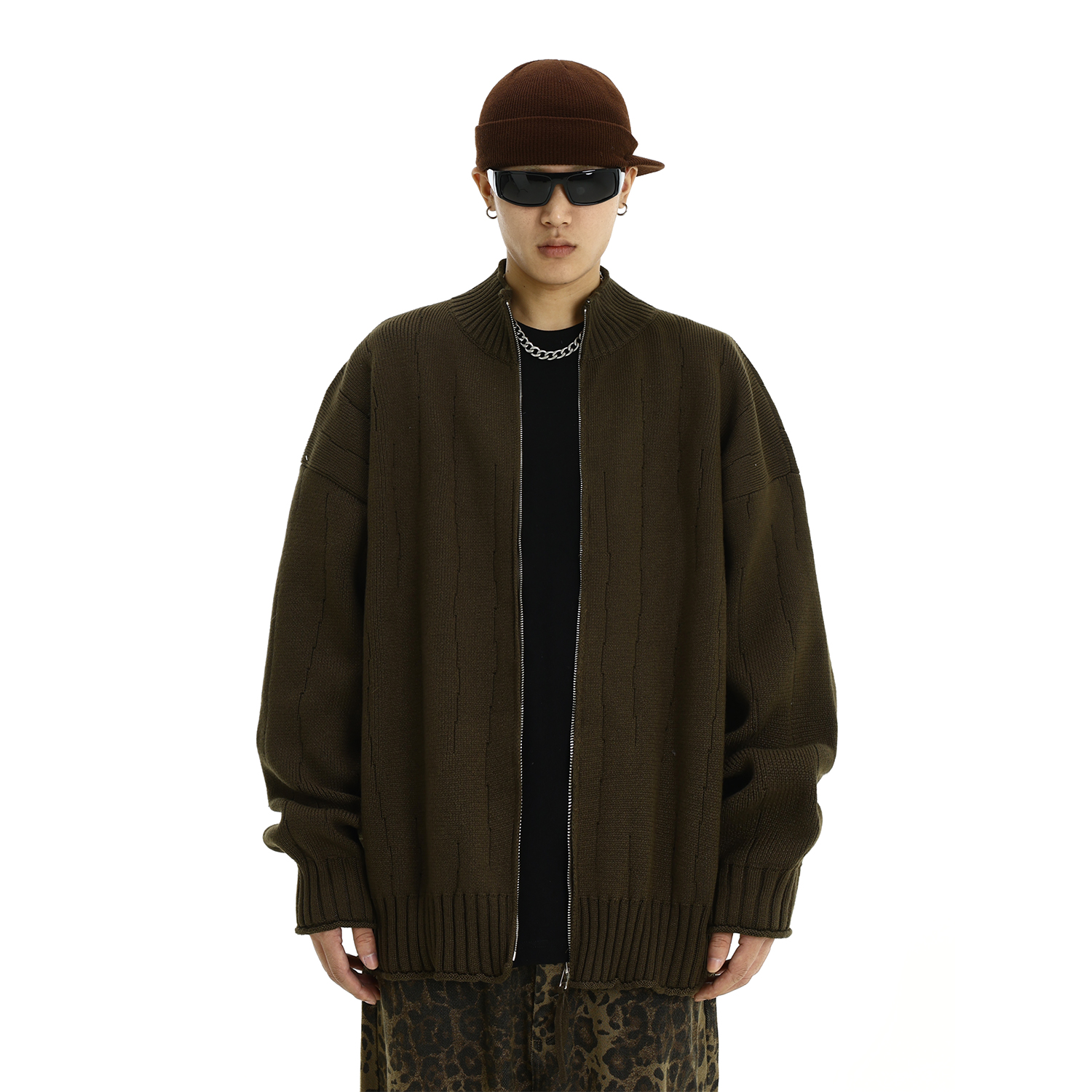 Vintage Heavyweight Cardigan Sweater for Men, Casual Loose Knit Jacket, Trendy Autumn Winter Style, Versatile Couples Wear