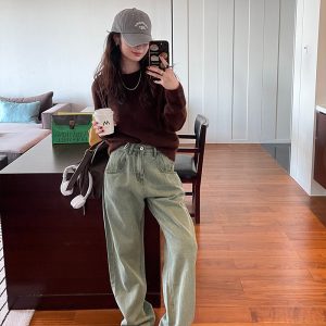 Vintage High-Waist Straight-Leg Wide-Leg Jeans for Women, 2022 Autumn/Winter Loose Slouchy Long Pants, Y2K Style