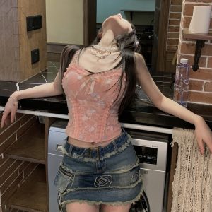 Vintage High-Waisted Denim Mini Skirt for Women, Retro Bodycon Style, Trendy Hot Girl Look for Spring Fashion
