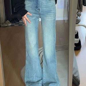 Vintage High-Waisted Distressed Flared Jeans for Women, Summer Slim Fit Bell-Bottom Pants, Flattering Straight Leg Style