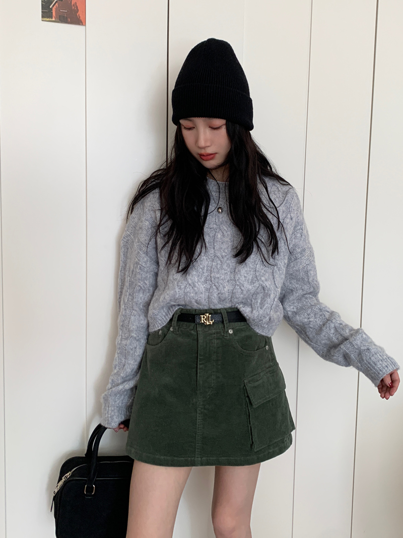 Vintage High-Waisted Midi Skirt for Women - A-Line Corduroy Spring/Summer 2023 Fashion Essential