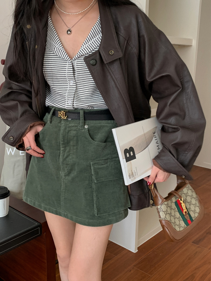 Vintage High-Waisted Midi Skirt for Women - A-Line Corduroy Spring/Summer 2023 Fashion Essential