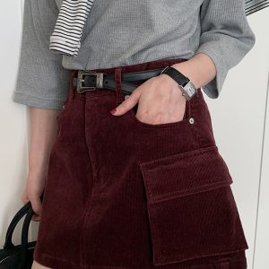 Vintage High-Waisted Midi Skirt for Women - A-Line Corduroy Spring/Summer 2023 Fashion Essential