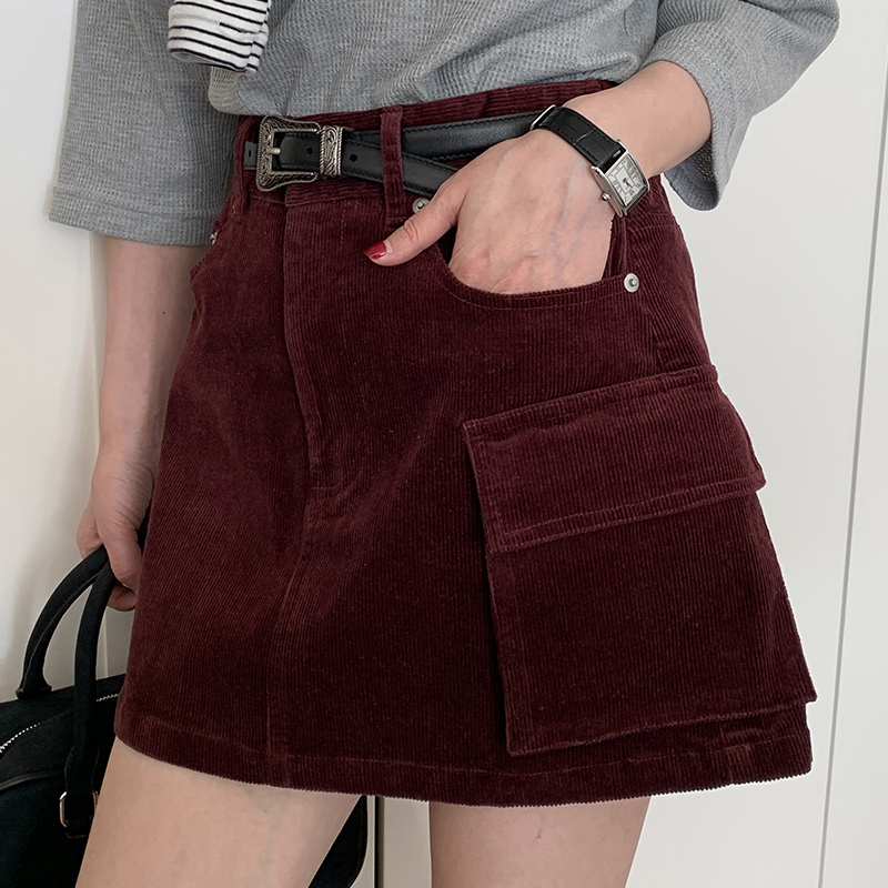 Vintage High-Waisted Midi Skirt for Women - A-Line Corduroy Spring/Summer 2023 Fashion Essential