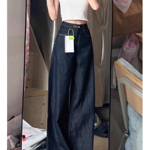 Vintage High-Waisted Wide-Leg Jeans for Women - Denim Blue Loose Fit Summer Pants with Slimming Drape, Floor-Length Style