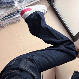 Vintage High-Waisted Wide-Leg Jeans for Women - Denim Blue Loose Fit Summer Pants with Slimming Drape, Floor-Length Style