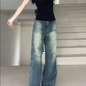 Vintage High-Waisted Wide-Leg Jeans for Women - Summer American Street Style Loose-Fitting Straight-Leg Floor-Length Pants