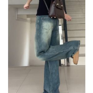 Vintage High-Waisted Wide-Leg Jeans for Women - Summer American Street Style Loose-Fitting Straight-Leg Floor-Length Pants