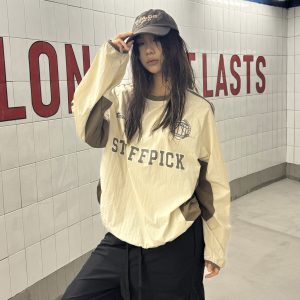 Vintage Hip-Hop Patchwork Long Sleeve T-Shirt with Three Stripes - Casual Loose Sports Top for 90s Y2K Style