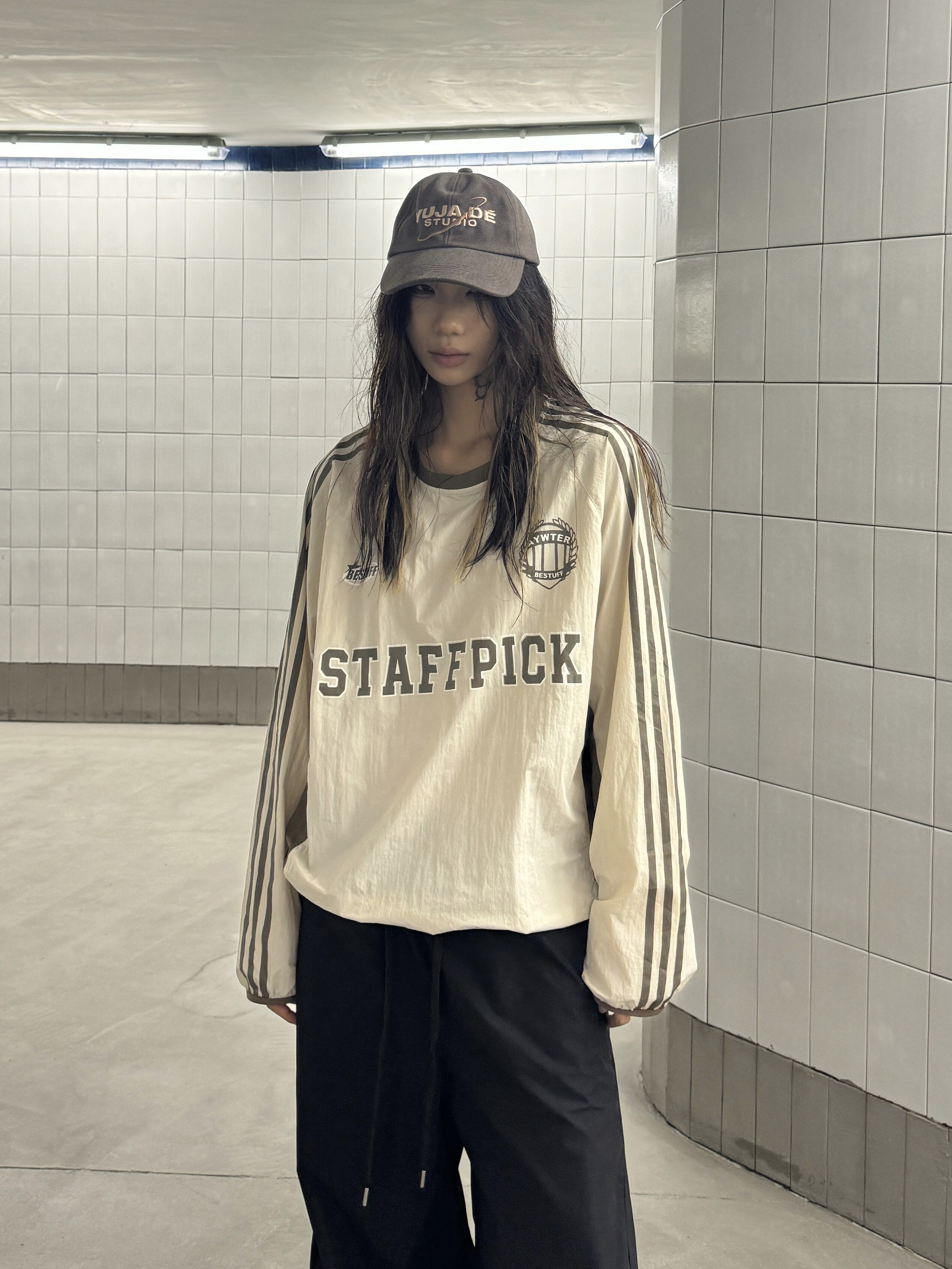 Vintage Hip-Hop Patchwork Long Sleeve T-Shirt with Three Stripes - Casual Loose Sports Top for 90s Y2K Style