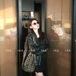 Vintage Hippie High-Quality Leather Jacket for Women, Stylish Spring Motorcycle Coat, Boho Chic Fashion Outerwear