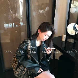 Vintage Hippie High-Quality Leather Jacket for Women, Stylish Spring Motorcycle Coat, Boho Chic Fashion Outerwear