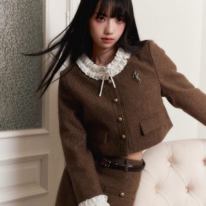 Vintage Houndstooth Chanel Style Dress Set - French Hot Chocolate Spring Summer Outfit for Women - Chic 90s Inspired Fashion