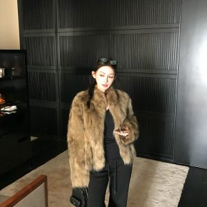 Vintage Imported Raccoon Fur Short Coat for Women - Elegant High-Quality Winter Outerwear