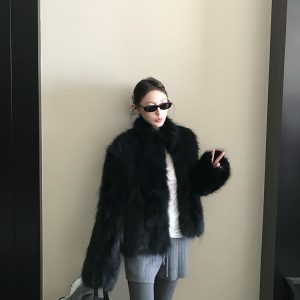 Vintage Imported Raccoon Fur Short Coat for Women - Elegant High-Quality Winter Outerwear