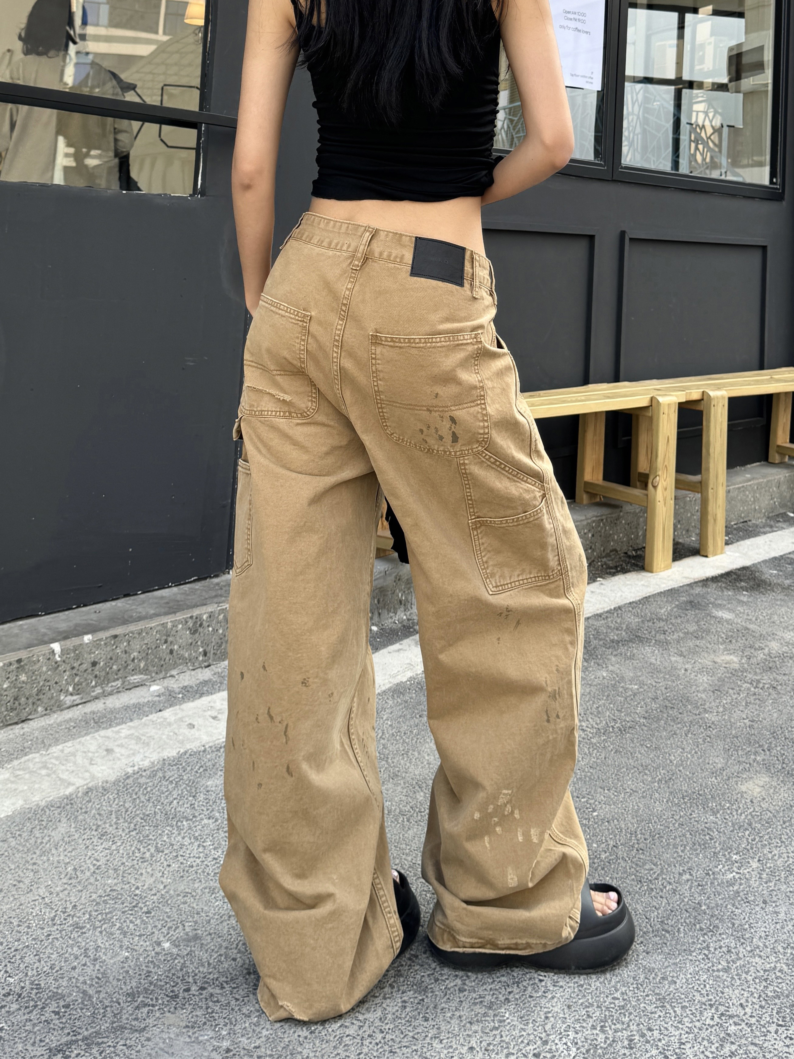 Vintage Ink Splash Work Pants - Retro American Street Style Loose Straight Casual Trousers for 90s Inspired Fashion