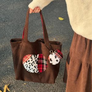 Vintage-Inspired Cute Apple Shoulder Bag - Large Capacity Corduroy Tote for Y2K Style Fashion