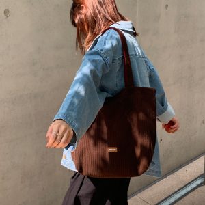 Vintage-Inspired Cute Apple Shoulder Bag - Large Capacity Corduroy Tote for Y2K Style Fashion
