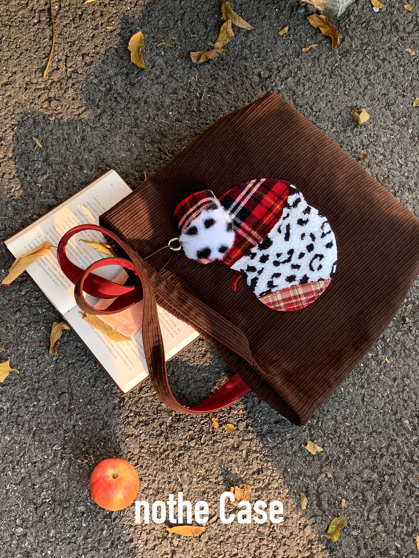 Vintage-Inspired Cute Apple Shoulder Bag - Large Capacity Corduroy Tote for Y2K Style Fashion