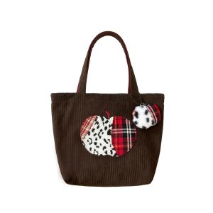Vintage-Inspired Cute Apple Shoulder Bag - Large Capacity Corduroy Tote for Y2K Style Fashion