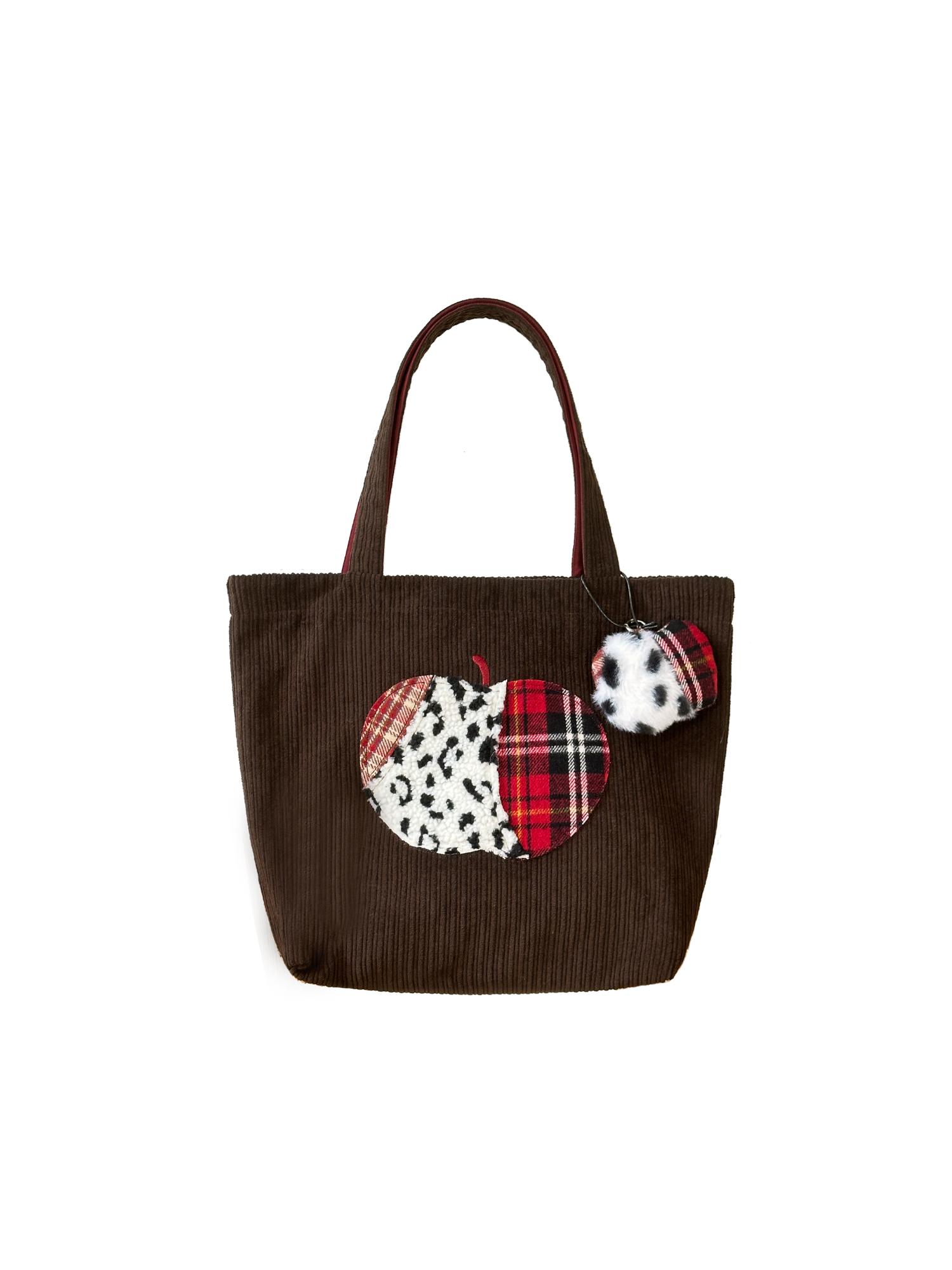 Vintage-Inspired Cute Apple Shoulder Bag - Large Capacity Corduroy Tote for Y2K Style Fashion