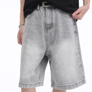 Vintage-Inspired Dark Blue Denim Shorts for Summer - Distressed Loose Fit Straight-Leg Five-Point Casual Style