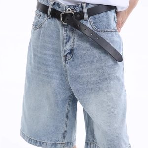 Vintage-Inspired Dark Blue Denim Shorts for Summer - Distressed Loose Fit Straight-Leg Five-Point Casual Style