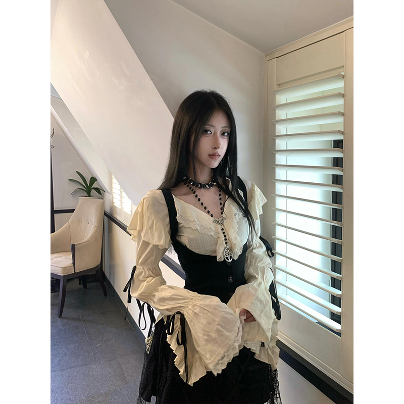 Vintage-Inspired Long Sleeve Shirt and High-Waisted Slimming Skirt Set - Casual Versatile Hot Girl Outfit