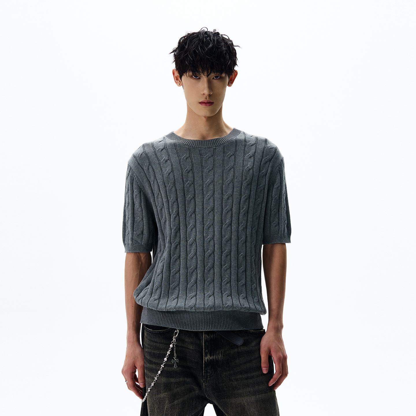 Vintage-Inspired Twisted Pattern Round Neck Knit Sweater - Unisex Boxy Fit Casual Style