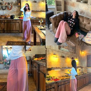 Vintage Irregular Gradient Wide-Leg Pants for Women - Casual Loose Fit with Lazy Long Legs - 90s Inspired Fashion