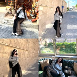 Vintage Irregular Gradient Wide-Leg Pants for Women - Casual Loose Fit with Lazy Long Legs - 90s Inspired Fashion