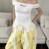 Vintage Lace Splicing One-Shoulder Tank Top with Fringe Design - Slim Fit, Flattering Style, Perfect for 90s and Y2K Fashion Trends