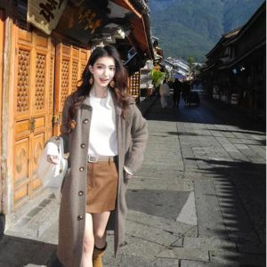 Vintage Lapel Sweater Cardigan for Women - Spring Autumn Fashion, Loose Slimming Mid-Length Coat, 90s Style, Chic Layering Piece