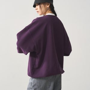 Vintage Letter Print Round Neck Sweatshirt for Women - Purple Loose Fit Versatile Pullover Top, Perfect for Y2K Style