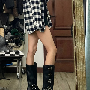 Vintage Over-the-Knee Genuine Leather Chunky Heel Martin Boots for Women - Western Cowboy Style Summer Footwear