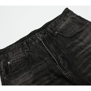 Vintage Paint Stained High Street Denim Jeans with Distressed Rips and Cat Whiskers Detail, Y2K American Style Fashion