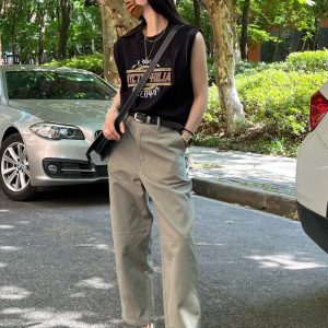 Vintage Print Hip-Hop Vest for Women - Sleeveless Black T-Shirt, Summer American High Street Style, Niche Design
