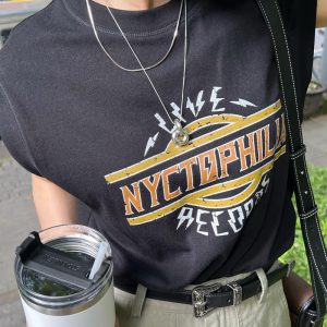 Vintage Print Hip-Hop Vest for Women - Sleeveless Black T-Shirt, Summer American High Street Style, Niche Design