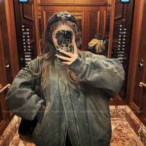Vintage Quilted Denim Jacket for Women - Retro Heavy-Duty Workwear Top, 90s Style Fashion Essential