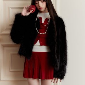 Vintage Red Knitted Cardigan and Skirt Summer Outfit Set - Christmas Carnival Style, Retro Chic Fashion for Festive Looks