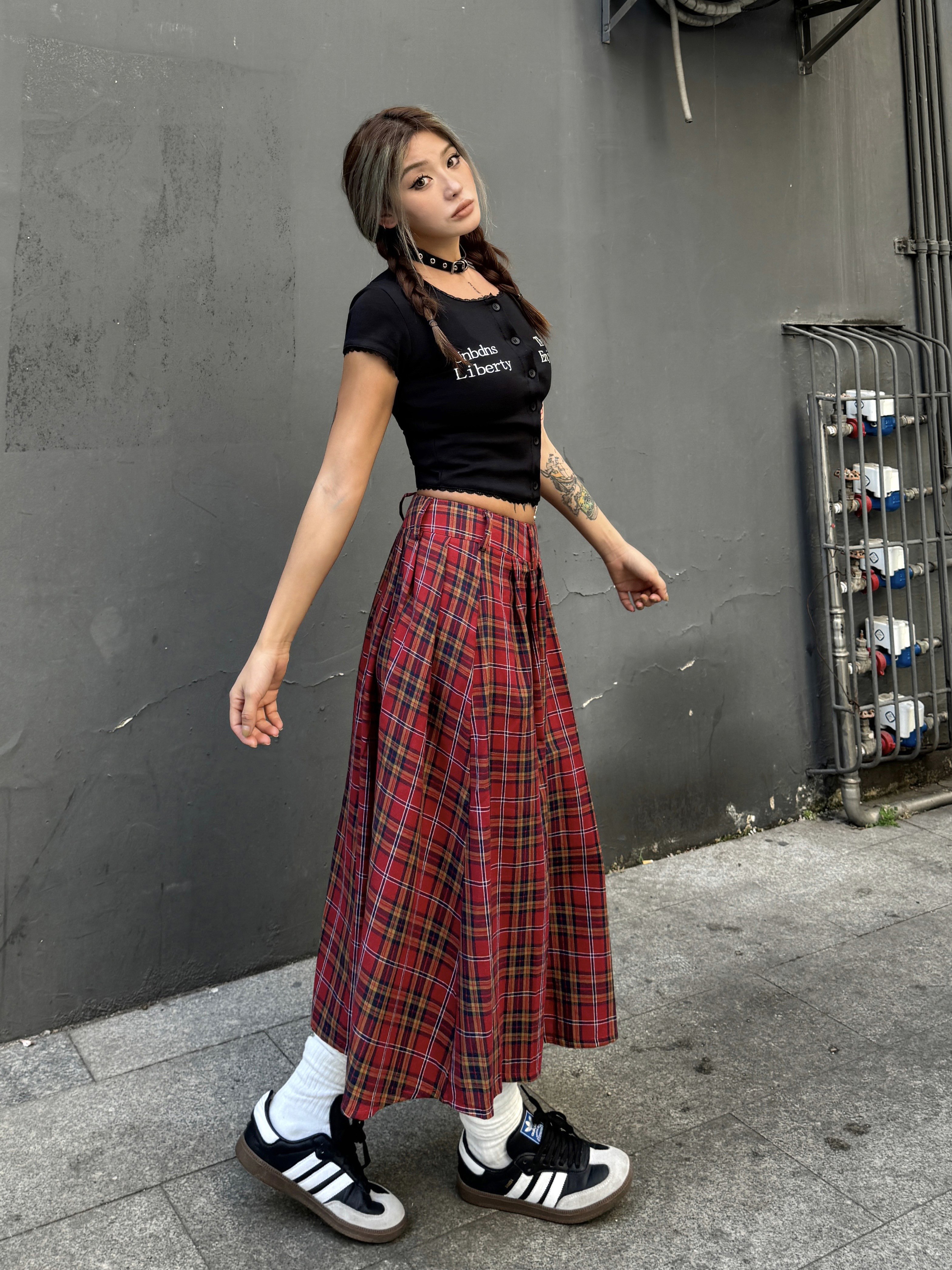 Vintage Red Plaid Midi Skirt for Summer - Slim A-Line Pleated Design, American Style, Spicy Girl Fashion, Y2K Aesthetic