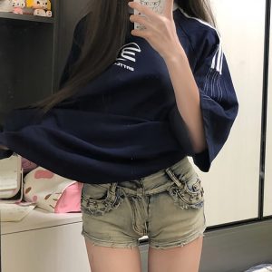 Vintage Rivet Denim Shorts for Women - Summer Slim Fit A-Line Bodycon Ultra-Short Hot Pants in American Style