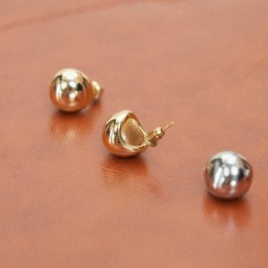Vintage Round Ball Stud Earrings in Copper Alloy - Non-Metallic, Versatile Ear Accessories for Niche Style and Everyday Wear